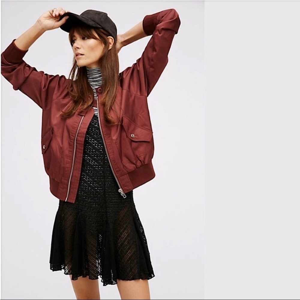 Free People Midnight Bomber Jacket Wild berry Combo Size Small EUC